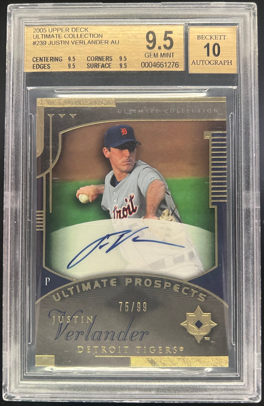 2005 Upper Deck Ultimate Collection Justin Verlander Rookie Auto /99 #239 BGS 9.5 - (Auto Grade 10)