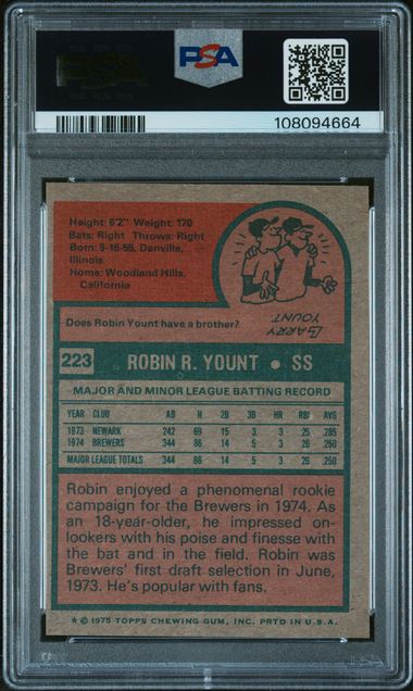 1975 TOPPS #223 ROBIN YOUNT PSA 7
