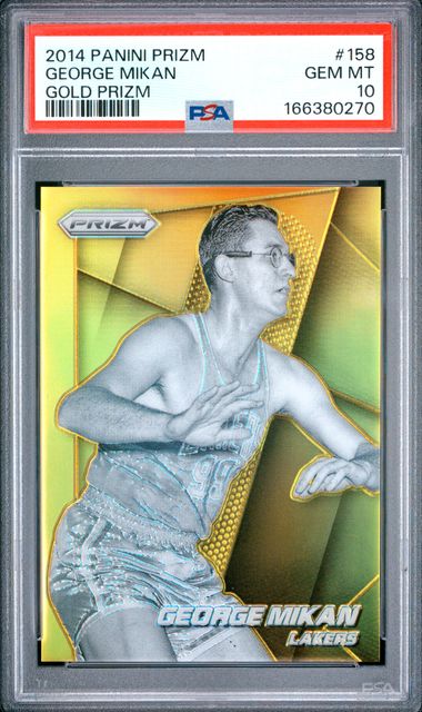 2014 PANINI PRIZM #158 GEORGE MIKAN GOLD PRIZM PSA 10 JR9272-74