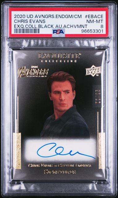 2020 Upper Deck Avengers Endgame & Captain Marvel Exquisite Collection Chris Evans Captain America Black Autograph 22/25 #EBACE PSA 8