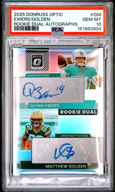 2025 PANINI DONRUSS OPTIC ROOKIE DUAL AUTOGRAPHS #QM EWERS/GOLDEN PSA 10 SC2