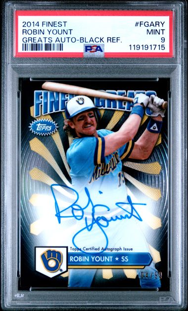 2014 FINEST GREATS AUTOGRAPH #FGARY ROBIN YOUNT GREATS AUTO-BLACK REF. PSA 9