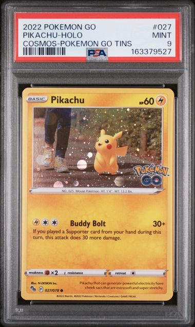 2022 POKEMON GO #027 PIKACHU-HOLO COSMOS-POKEMON GO TINS PSA 9