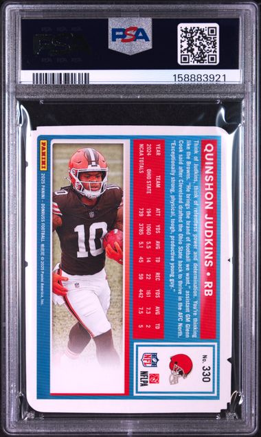 2025 PANINI DONRUSS #330 QUINSHON JUDKINS PRESS PROOF SILVER-DIE-CUT PSA 9