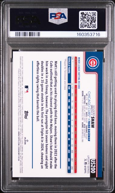 2025 TOPPS UPDATE #200 MATT SHAW PINK HOLO FOIL PSA 9 SC4