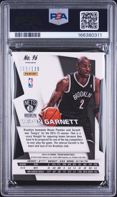 2014 PANINI PRIZM #96 KEVIN GARNETT PURPLE DIE-CUT PRIZM PSA 9 JR9272-77