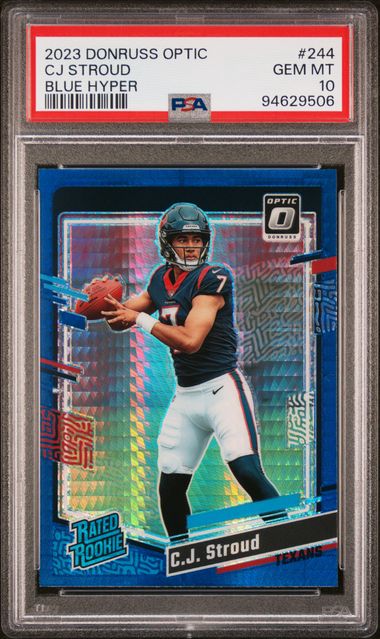 2023 Panini Donruss Optic CJ Stroud Blue Hyper Rated Rookie #244 PSA 10 Texans