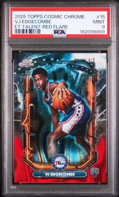 2025 Topps Cosmic Chrome VJ Edgecombe Extraterrestrial Talent Red Flare 4/5 #15 PSA 9