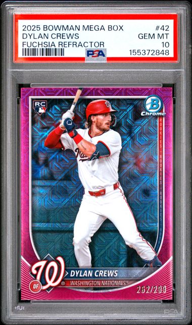 2025 BOWMAN MEGA BOX CHROME #42 DYLAN CREWS FUCHSIA REFRACTOR PSA 10 SC4