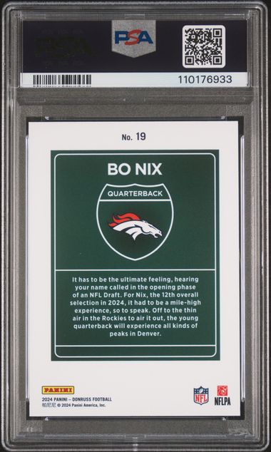 2024 Panini Donruss Downtown! Bo Nix #19 PSA 10