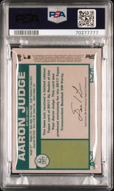 2017 Topps Transcendent Collection Aaron Judge Topps History RC 18/67 #1977 PSA 10