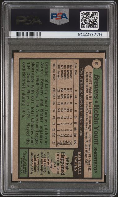 1979 TOPPS #95 ROBIN YOUNT PSA 9
