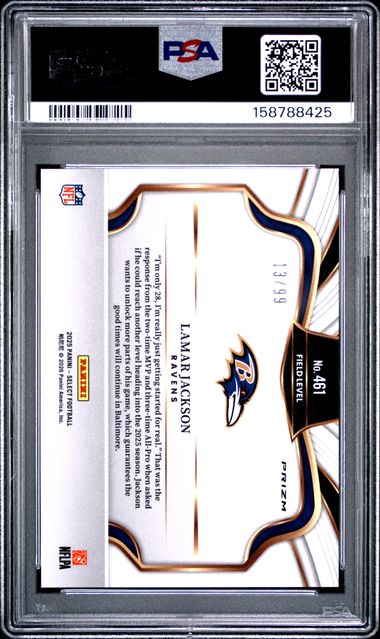 2025 PANINI SELECT #461 LAMAR JACKSON TRI-COLOR PRIZM PSA 10 SC2