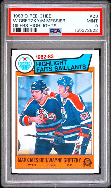 1983 O-PEE-CHEE #23 W.GRETZKY/M.MESSIER OILERS HIGHLIGHTS PSA 9