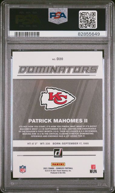 2021 PANINI DONRUSS DOMINATORS #D20 PATRICK MAHOMES II DOMINATORS PSA 10