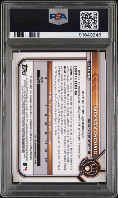 2022 BOWMAN CHROME MEGA BOX AUTOGRAPHS #JCR JACKSON CHOURIO AUTOGRAPH PSA 9