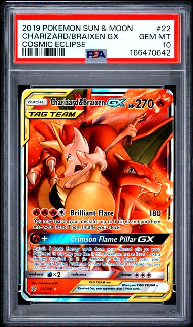2019 POKEMON SUN & MOON COSMIC ECLIPSE #22 CHARIZARD/BRAIXEN GX COSMIC ECLIPSE