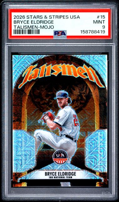 2026 PANINI STARS & STRIPES USA PRIZM TALISMEN #15 BRYCE ELDRIDGE TALISMEN-MOJO PSA 9 SC4