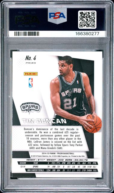 2014 PANINI PRIZM SP VARIATIONS #4 TIM DUNCAN SP VARIATIONS-PRIZM PSA 9 JR9272-61
