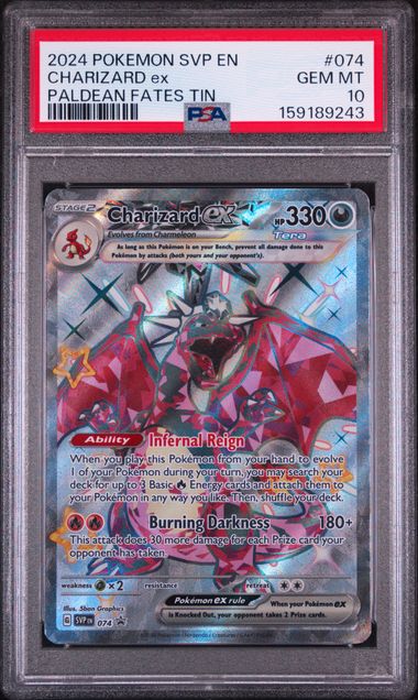 2024 POKEMON SVP EN-SV BLACK STAR PROMO #074 CHARIZARD ex PALDEAN FATES TIN PSA 10 SC1