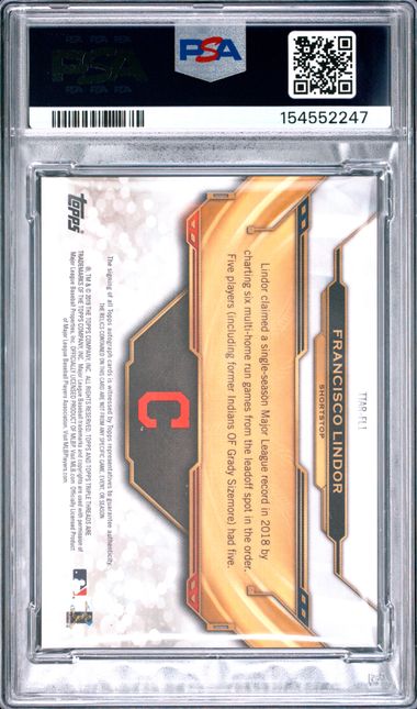 2019 TOPPS TRIPLE THREADS AUTOGRAPH RELICS #FL1 FRANCISCO LINDOR AUTOGRAPH RELICS-GOLD PSA 8 SC4