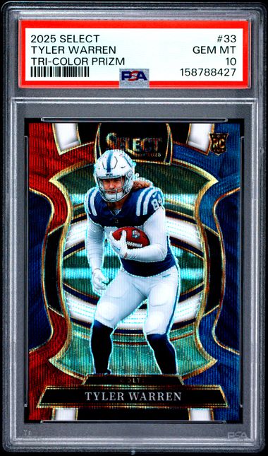 2025 PANINI SELECT #33 TYLER WARREN TRI-COLOR PRIZM PSA 10 SC2