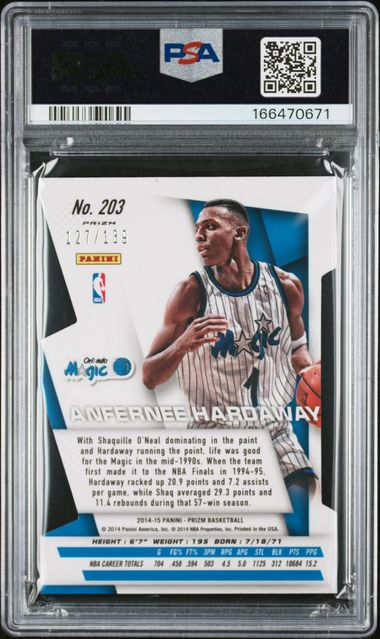 2014 PANINI PRIZM #203 ANFERNEE HARDAWAY PURPLE DIE-CUT PRIZM PSA 9