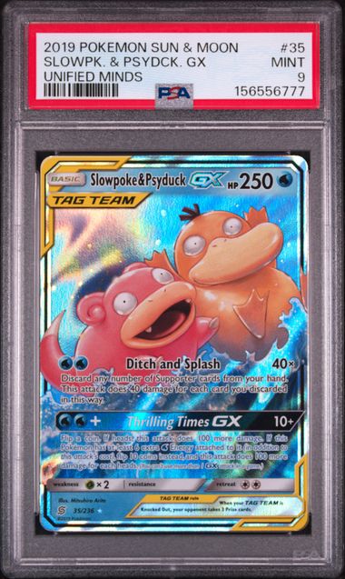 2019 POKEMON SUN & MOON UNIFIED MINDS #35 SLOWPK. & PSYDCK. GX UNIFIED MINDS PSA 9 SC1