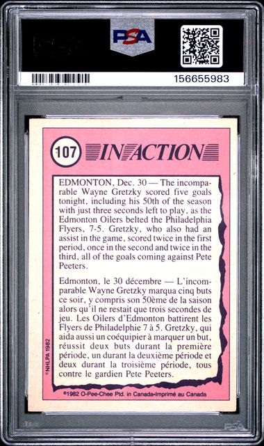 1982-83 O-Pee-Chee Wayne Gretzky In Action #107 Edmonton Oilers PSA 8