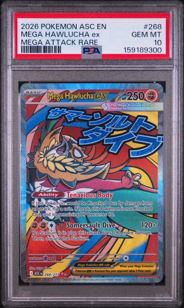 2026 POKEMON ASC EN-ASCENDED HEROES #268 MEGA HAWLUCHA ex MEGA ATTACK RARE PSA 10 SC1