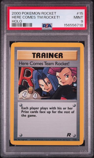 2000 POKEMON ROCKET #15 HERE COMES TM.ROCKET! HOLO PSA 9