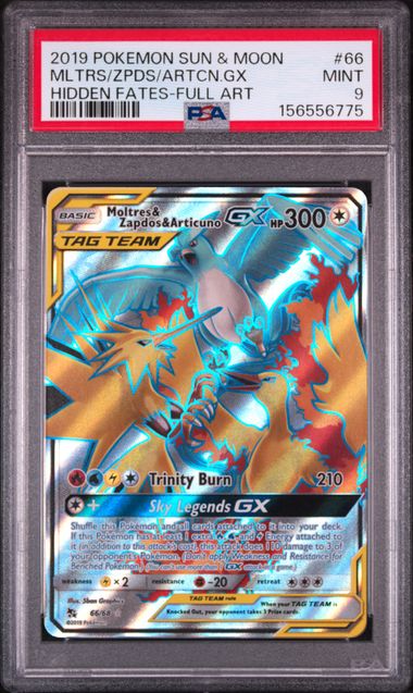 2019 POKEMON SUN & MOON HIDDEN FATES #66 MLTRS/ZPDS/ARTCN.GX HIDDEN FATES-FULL ART PSA 9
