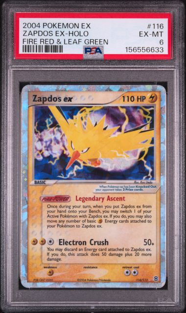 2004 POKEMON EX FIRE RED & LEAF GREEN #116 ZAPDOS EX-HOLO FIRE RED & LEAF GREEN PSA 6 SC1