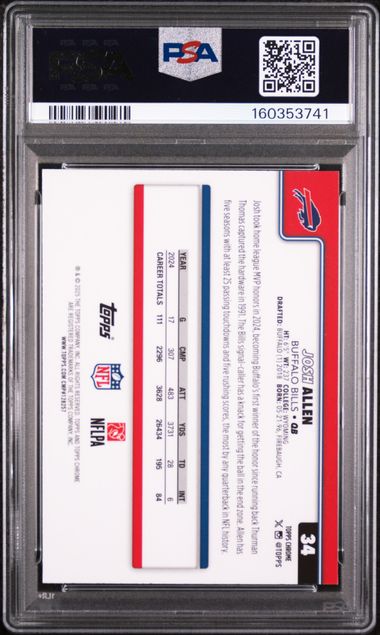 2025 TOPPS CHROME #34 JOSH ALLEN PURPLE LAVA PSA 9 SC1