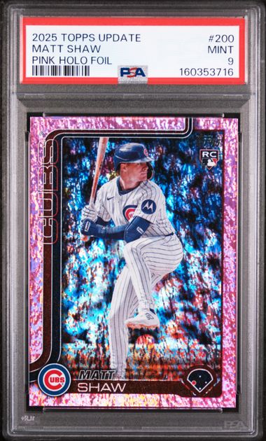 2025 TOPPS UPDATE #200 MATT SHAW PINK HOLO FOIL PSA 9 SC4