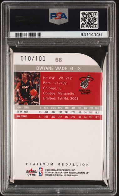 2004 Fleer Ultra Dwyane Wade Platinum Medallion 010/100 #66 PSA 9