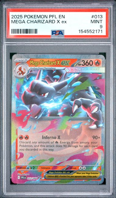 2025 POKEMON PFL EN-PHANTASMAL FLAMES #013 MEGA CHARIZARD X ex PSA 9 SC1