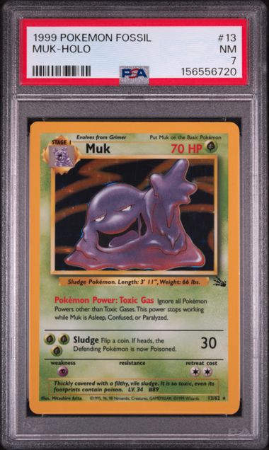 1999 POKEMON FOSSIL #13 MUK-HOLO PSA 7
