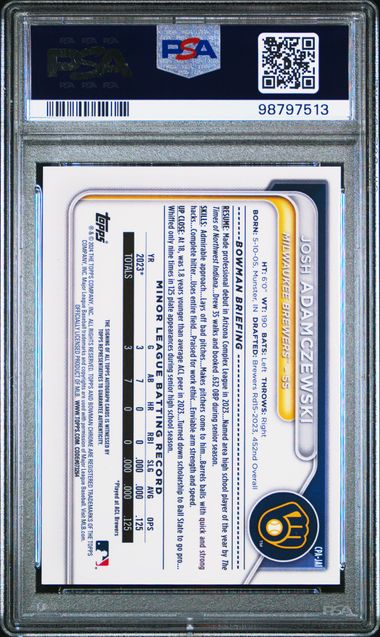 2024 BOWMAN CHROME PROSPECT AUTOGRAPHS #CPAJAI JOSH ADAMCZEWSKI PROSPECT AUTOGRAPH PSA 10 SC3