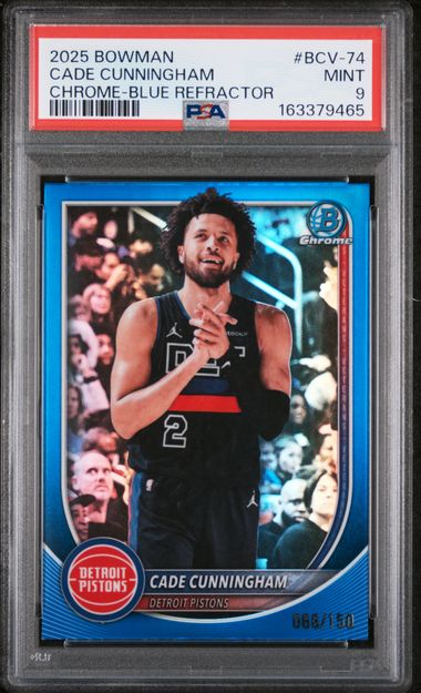 2025 BOWMAN #BCV-74 CADE CUNNINGHAM CHROME-BLUE REFRACTOR PSA 9