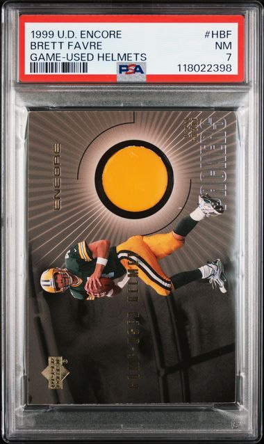 1999 UPPER DECK ENCORE GAME-USED HELMETS #HBF BRETT FAVRE GAME-USED HELMETS PSA 7