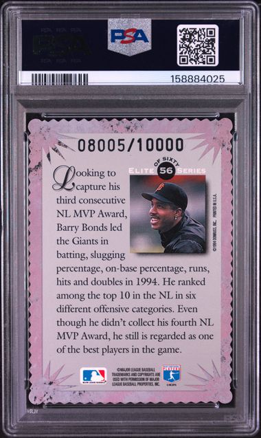1995 DONRUSS ELITE #56 BARRY BONDS PSA 8