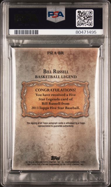 2013 Topps Five Star Basketball Bill Russell Legends Autographs 10/49 #BR PSA 8