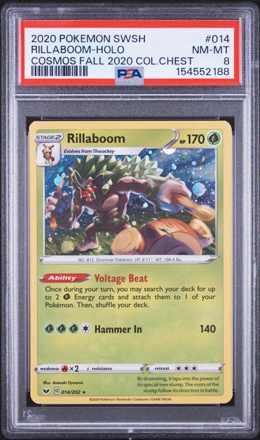 2020 POKEMON SWORD & SHIELD #014 RILLABOOM-HOLO COSMOS FALL 2020 COL.CHEST PSA 8 SC1