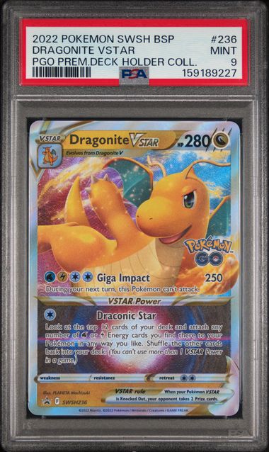 2022 POKEMON SWSH BLACK STAR PROMO #236 DRAGONITE VSTAR PGO PREM.DECK HOLDER COLL. PSA 9 SC1