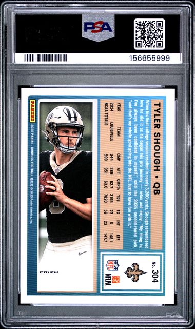2025 Panini Donruss Tyler Shough Optic Rated Rookie Preview Blue Scope #304 RC Saints PSA 10