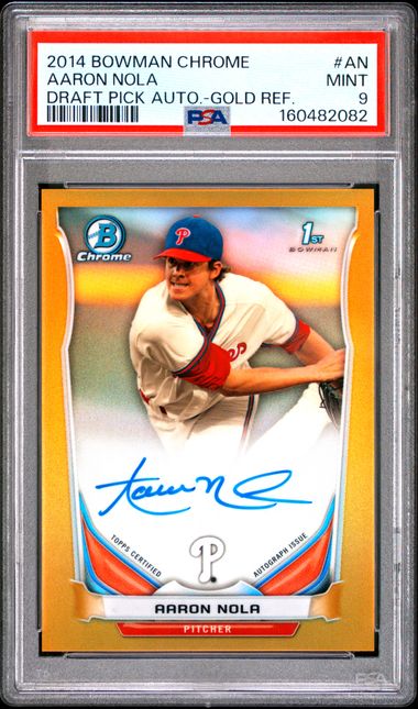 2014 Bowman Chrome Aaron Nola Draft Picks Gold Refractor Auto 16/50 #AN PSA 9
