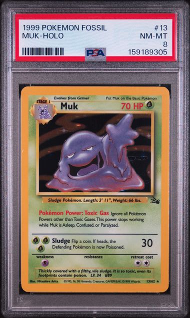 1999 POKEMON FOSSIL #13 MUK-HOLO PSA 8 SC1