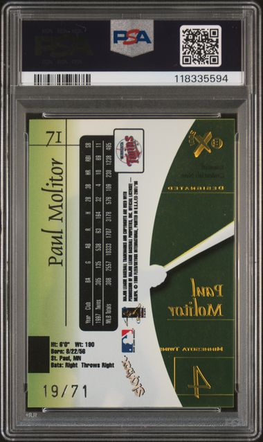 1998 SkyBox E-X 2001 Paul Molitor Essential Credentials Now 19/71 #71 PSA 8