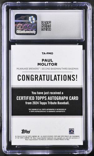 2024 Topps Tribute Autographs #TA-PMO Paul Molitor Gold CGC 9 AUTO 10 SC3